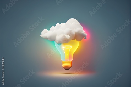 Creative technology concept of light bulb in colorful cloud with color background.generative ai