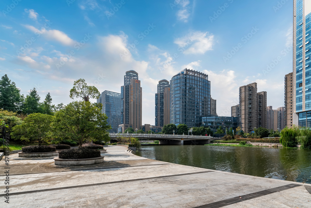 Modern Building Street View in Shaoxing Central Business District
