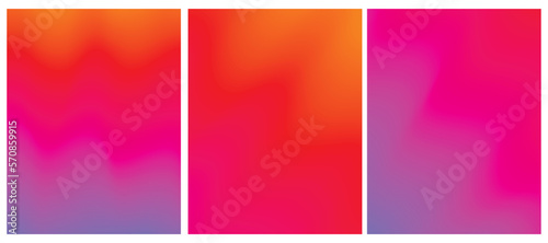 Set of 3 Vector Layouts with Gradient Colorful Wavy Lines. Orange-Red and Purle-Violet Backgound. Simple Geometric Minimalist Prints without Text ideal for Cover, Flayer, Banner, Blanks.