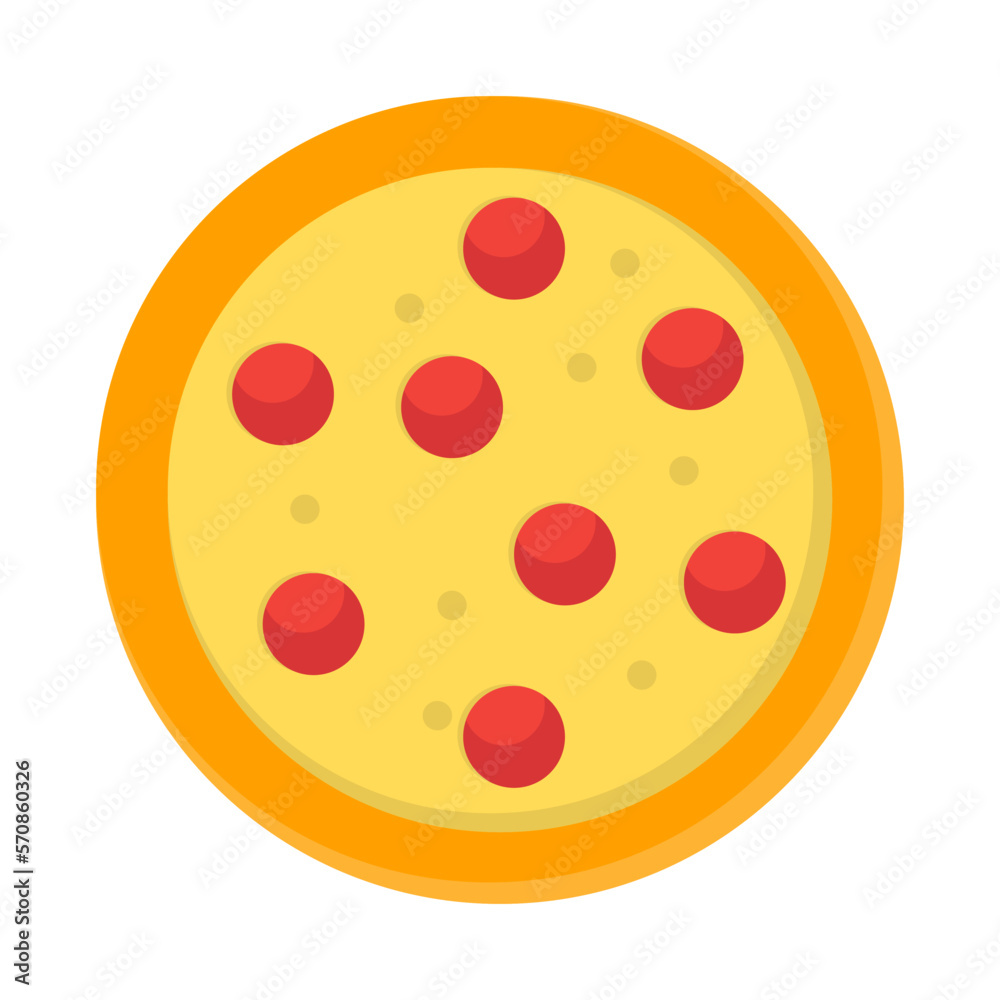 Obraz premium Fresh pizza flat style icon. Top view of Traditional italian fast food vector illustration
