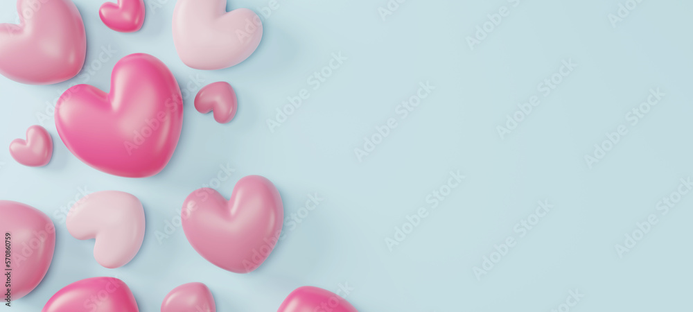 Valentines day concept design of hearts background with copy space 3d render