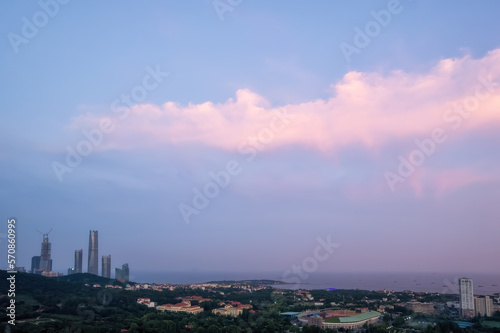 Sunset natural landscape and urban skyline