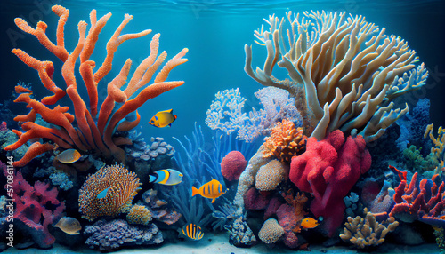 A colorful coral reef ecosystem full of marine life generative AI