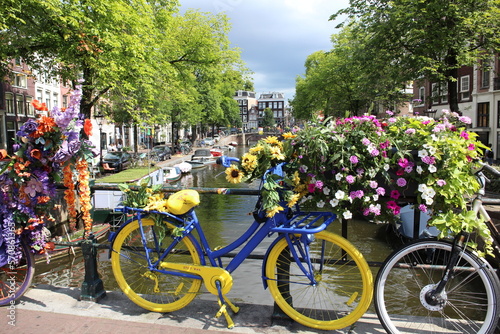 Photography Landscape with canal and flowers in Amsterdam, Netherlands
