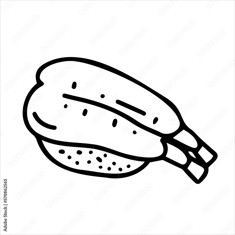 Japanese sushi with shrimp. The style of hand-drawn doodles. Asian cuisine for restaurant menus. Logo, clipart, sketch. Japanese sushi with shrimp. The style of hand-drawn doodles. Asian cuisine for restaurant menus. Logo, clipart, sketch.