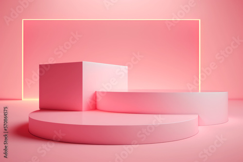 Podium Abstract Background Geometric Shape Pink Colors Scene Minimal Scene with Geometrical Background Illustration