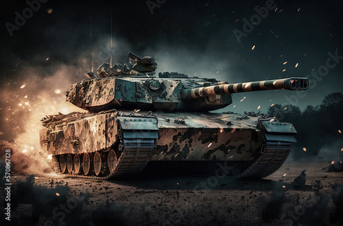 Leopard tank, metal. Generative AI.
