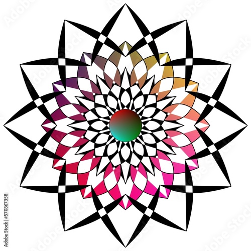 Abstract geometry of modern art. Mystical eastern mandala. floral kaleidoscope traditional design. Psychedelic symmetrical background. Creative Print Template