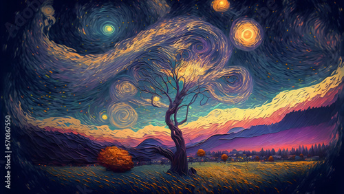 Pointillism art style landscape, neural network generated art. Digitally generated image. Not based on any actual person, scene or pattern.