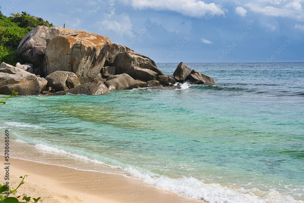 North east point beach on Mahe Island, beautiful rock formation and white sandy beach