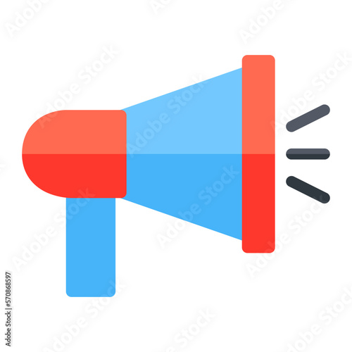Bullhorn in flat icon. Megaphone, marketing, promotion, advertising symbol