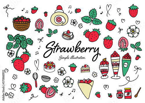 ペンを使った手描きのかわいいイチゴのイラスト素材