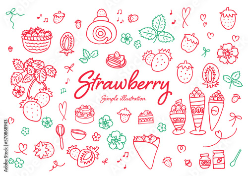 ペンを使った手描きのかわいいイチゴのイラスト素材
