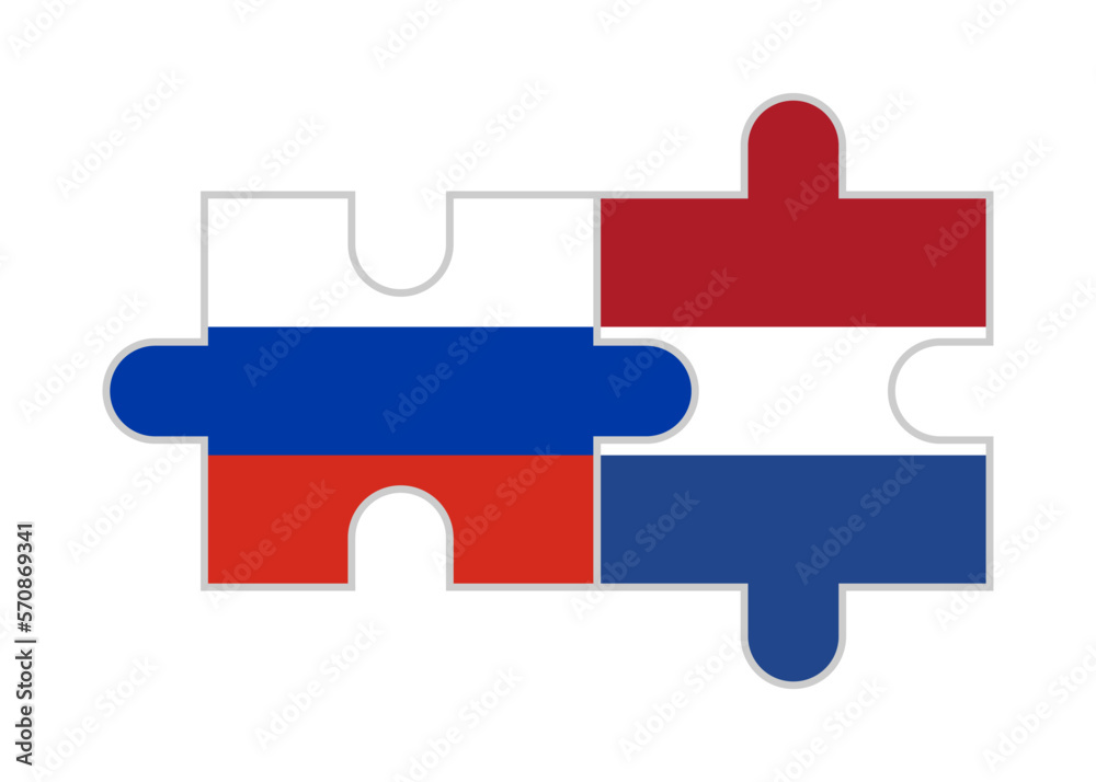 puzzle pieces of russia and netherlands flags. vector illustration isolated on white background puzzle pieces of russia and netherlands flags. vector illustration isolated on white background