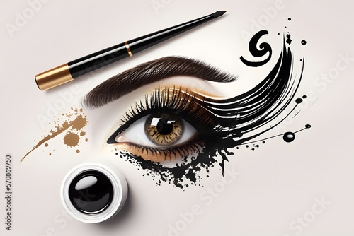 Fotografia eye liner makeup with white background created using AI Generative Technology