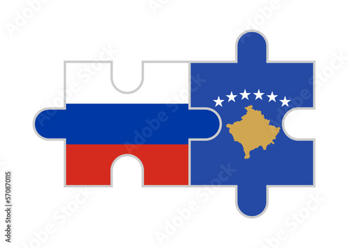 puzzle pieces of russia and kosovo flags. vector illustration isolated on white background