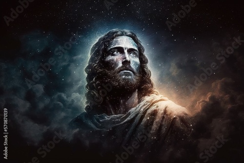 Jesus Among the Celestial Hosts at Night Generative AI