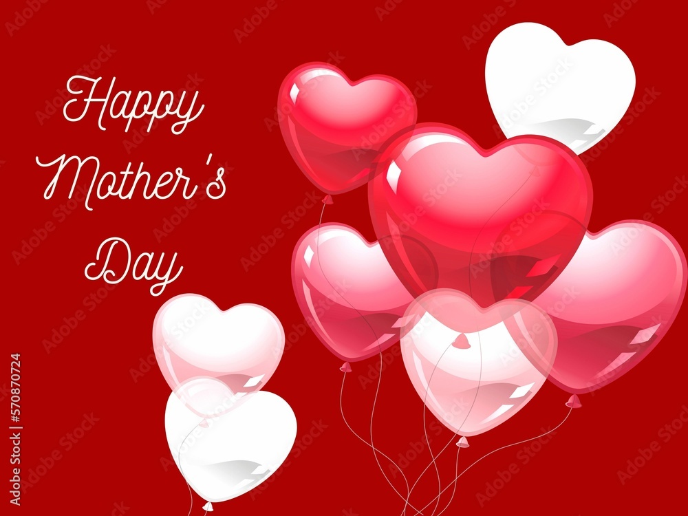 Valentine's day card with heart-shaped balloons on red background