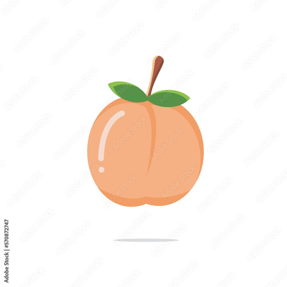Vector graphic of peach fruit icon with stalk and leaf designed in flat ...