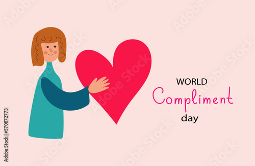 People exchange positive emotions and messages, compliment day, celebrating Valentine's day poster modern flat vector illustration