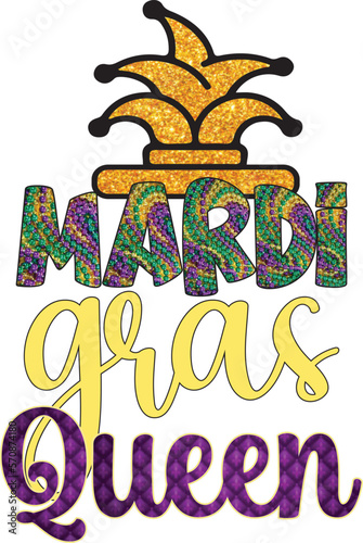 Mardi Gras Vector Sublimation Print Design. Cute Colorful Typographic Illustration for Print on Demand Business. Ready to Print elements for T-Shirt and more. © Mahmudar