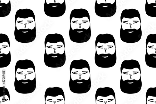 Seamless pattern with man silhouette with beard, a dangerous razor and scissors. Wallpaper and bed linen print.