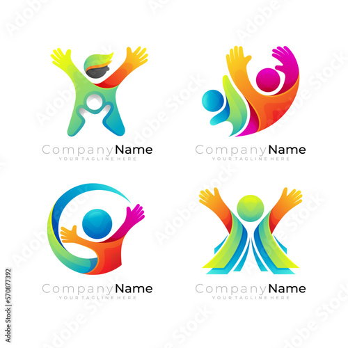 Abstract people care logo design union, charity icons