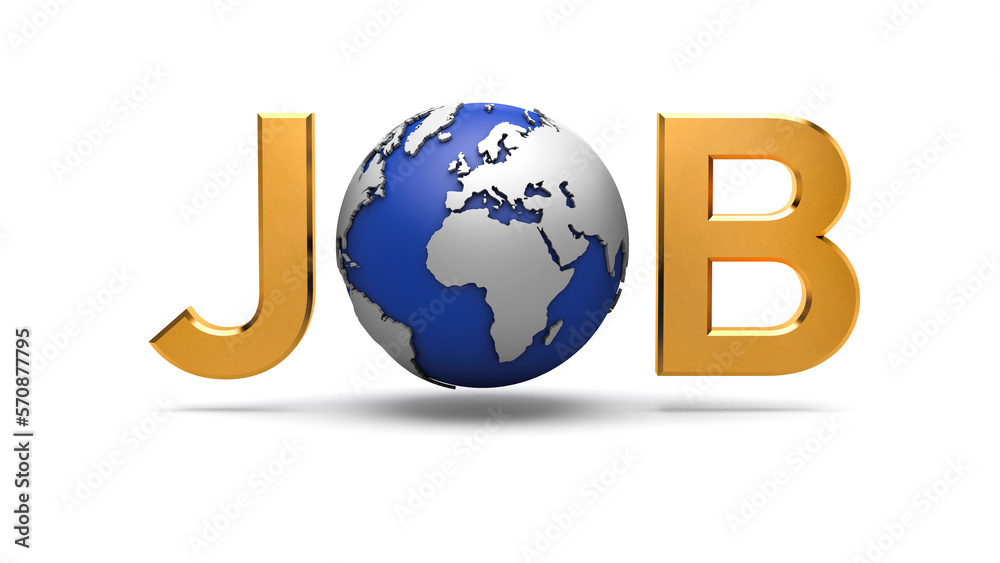 Gold letters on a white background. The globe. Job search. Unemployment. Employment. 3D rendering. Illustration. Gold letters on a white background. The globe. Job search. Unemployment. Employment. 3D rendering. Illustration.
