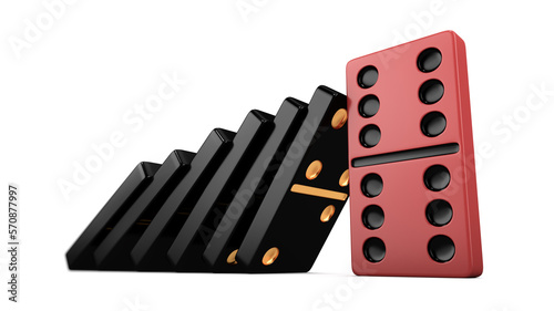 Red and black domino dice on a white background. Two sixes. The concept of a leader. 3D rendering. Illustration2 photo