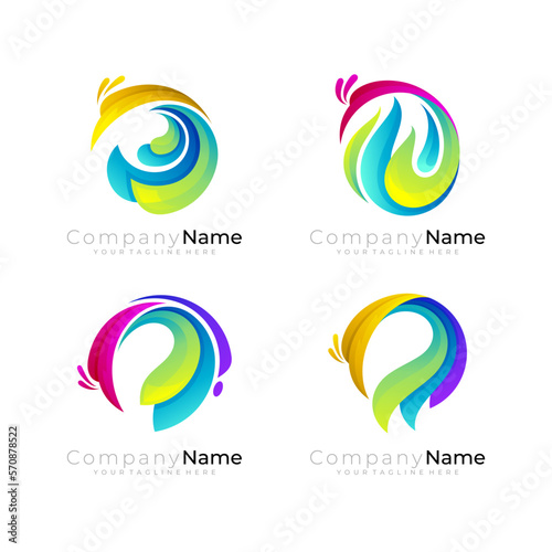 Set peacock logo and 3d colorful icons, bird logos
