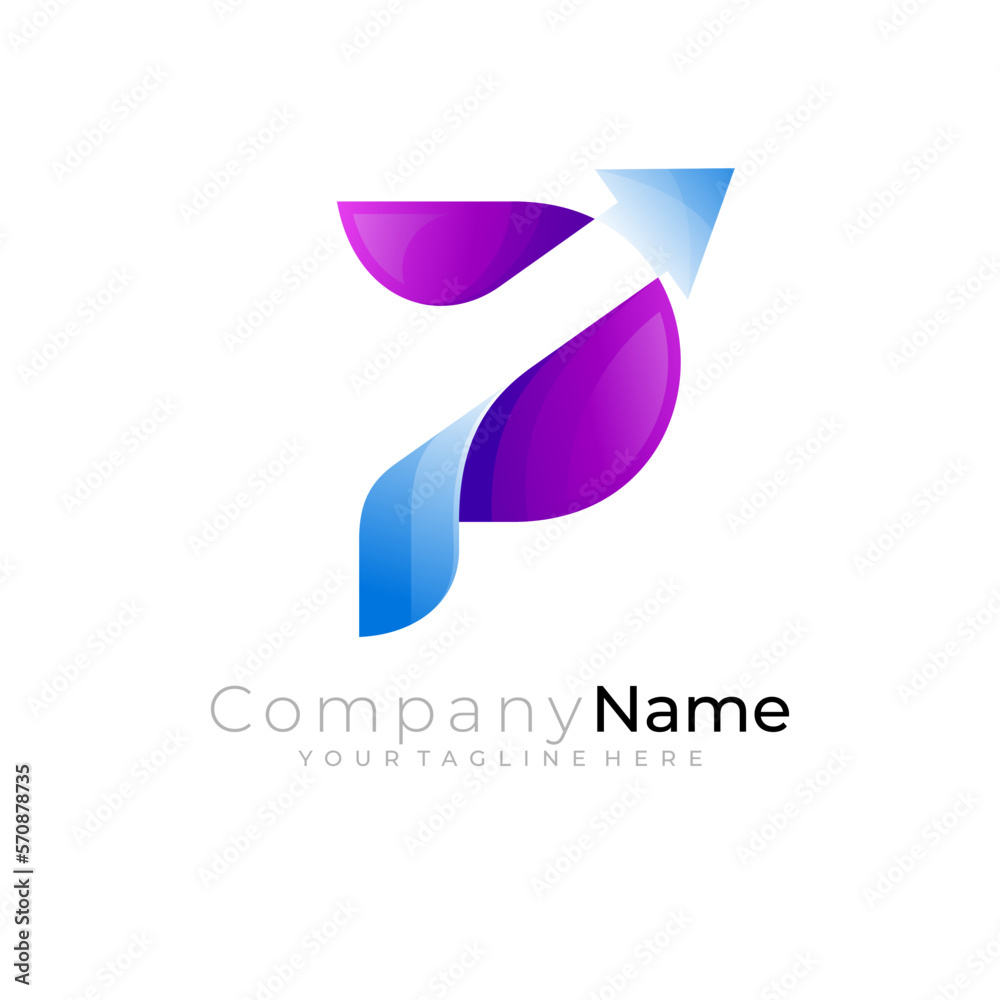 Letter P logo with up arrow design template - obrazy, fototapety, plakaty 