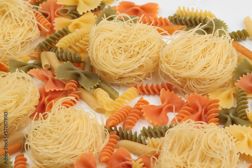 Tricolor macaroni of different types.