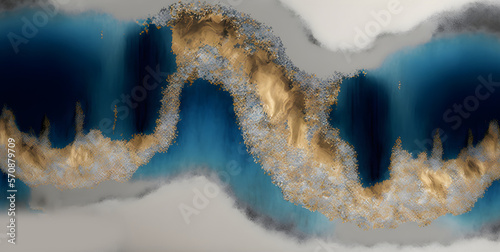 3d abstract marble wallpaper for wall decor .Resin geode and abstract art, functional art, like watercolor geode painting. golden, blue, turquoise and gray background