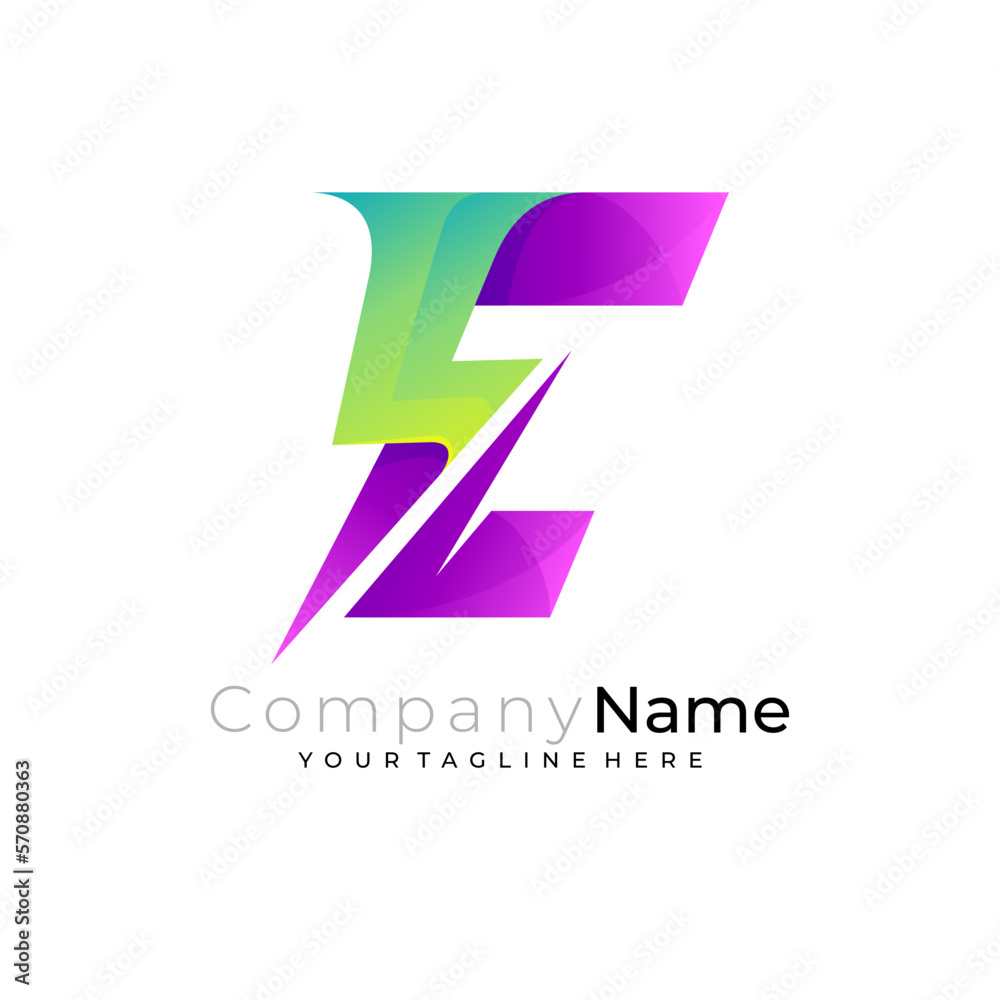 Thunder logo with letter E design combination, colorful Thunder logo with letter E design combination, colorful