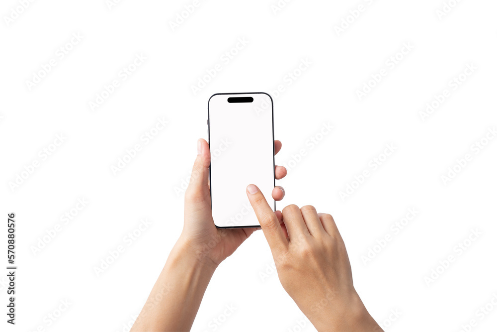 Woman hand holding the black smartphone Woman hand holding the black smartphone