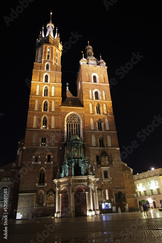 Basilica of Saint Mary by night, Cracow, Poland