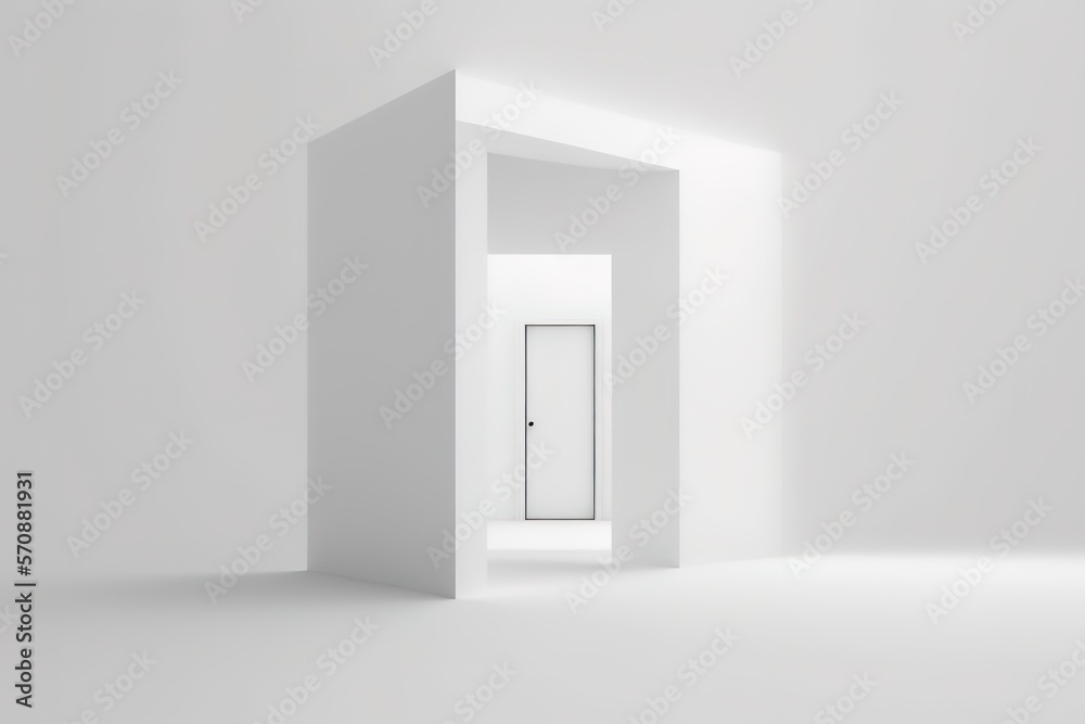 White door over white background, 3D perspective effect. Generative AI Illustration White door over white background, 3D perspective effect. Generative AI Illustration