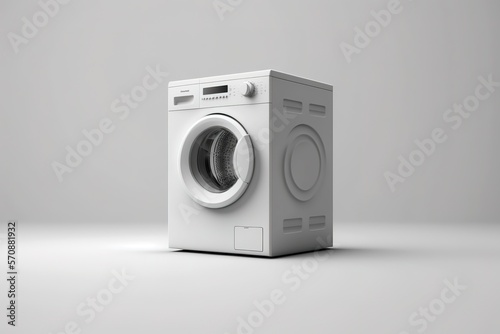 White washing machine over white background. Monochrome 3D render. Generative AI Illustration