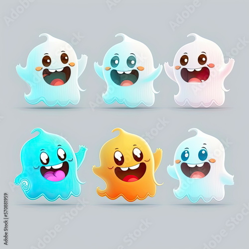 Collection of cute cartoon ghosts  happy and smile character white background  Made by AI Artificial intelligence
