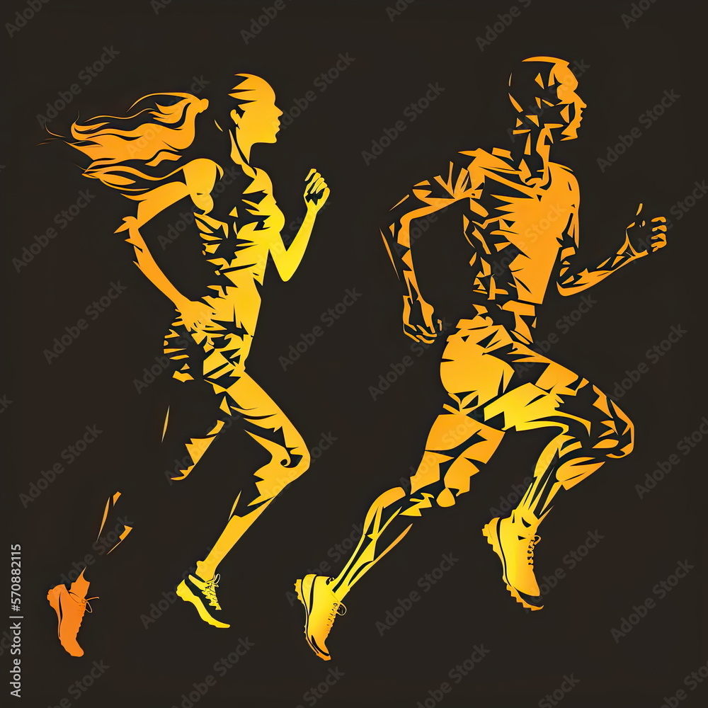 Obraz premium set of running men and women, silhouettes, vector, Made by AI,Artificial intelligence