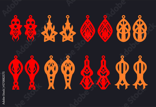 A collection of Earrings templates with geometric and abstract shapes. Isolated stencils pattern suitable for handmade work, laser cutting and printing. Jewelry Template.