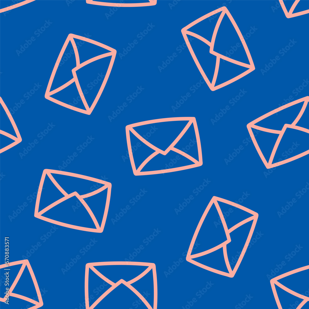 Blue seamless pattern with pink envelope Blue seamless pattern with pink envelope