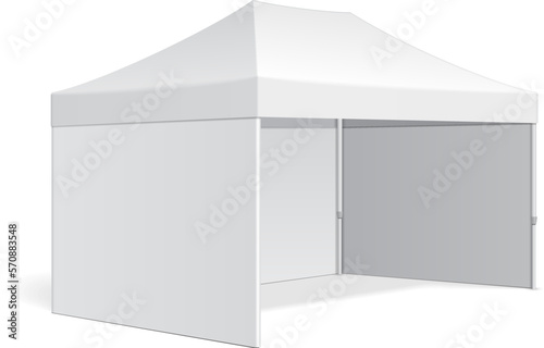 Mockup Promotional Advertising Outdoor Event Trade Show Pop-Up Tent Mobile Marquee. Illustration Isolated On White Background. Mock Up Template Ready For Design.