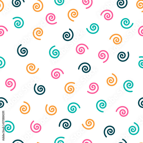 Colorful spirals seamless pattern with white background.