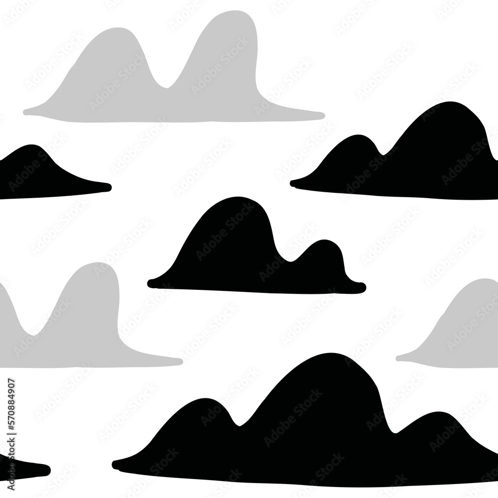 Vector cloud pattern. Black and white clouds. Vector illustration on white background in cartoon flat style