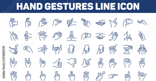 Hand gestures line icon set