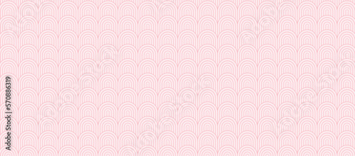 Decorative soft pink wallpaper with rainbows. Delicate, light-toned pattern with semicircles. Poster for accent wall with arches. Wall decor and mural for nursery. Vector background.	