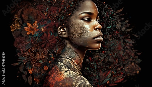 Black woman profile Black History month or Women's history day illustration generative ai.