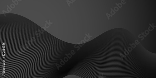 Dark black abstract background with glowing wave. Shiny moving lines design element. Modern balck moving lines design element. Futuristic technology concept. Vector illustration.  © MdLothfor