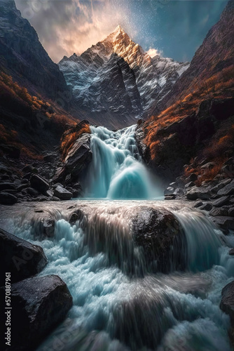 Waterfalls cascading from the mountains of Nepal